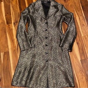 Elegant Black and Gold Brocade Women's Long Formal Coat/Jacket